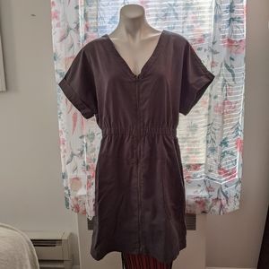 Womens Short Sleeve  ZipUp Elastic Waist Dress